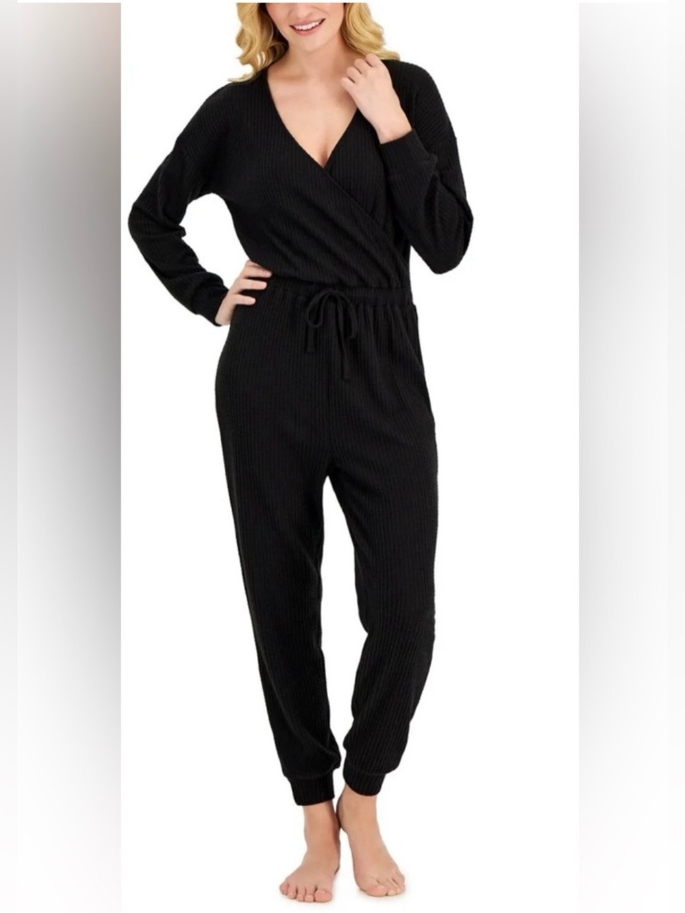 Alfani Black Ribbed Knit Sleep Jumpsuit Loungewear Romper Women's Size 2XL XXL